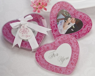 WCOA2067 "Pretty in Pink" Heart Glass Photo Coasters （2Pcs）   