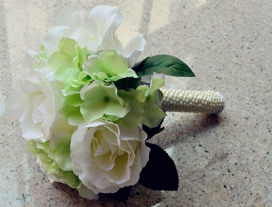 WHB1002 Elegant White & Green Hydrangea Hand Bouquet 