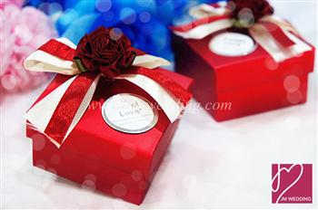 PLBS3001-1 Red Rose Square Paper Box With 2Color Ribbons (Fold) - As Low As RM1.30 / Pc